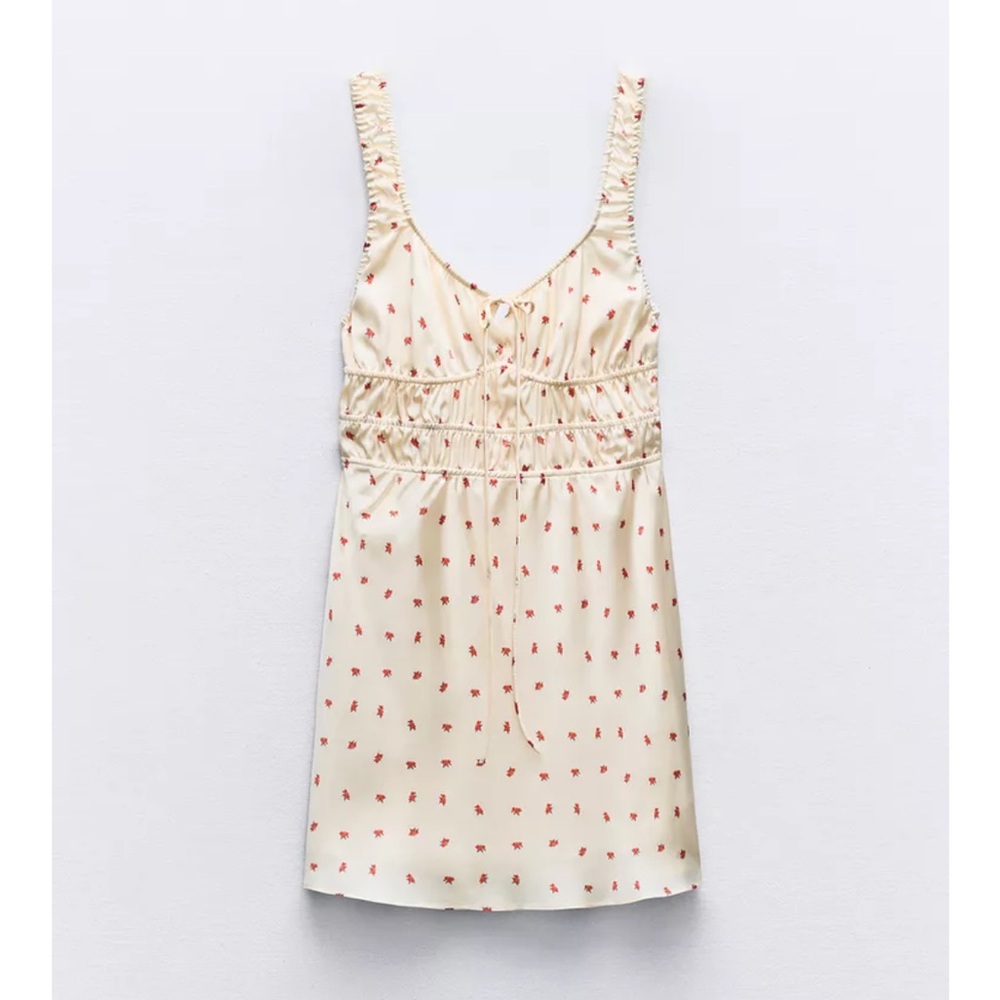 Zara Cream Ruched Mini Sundress